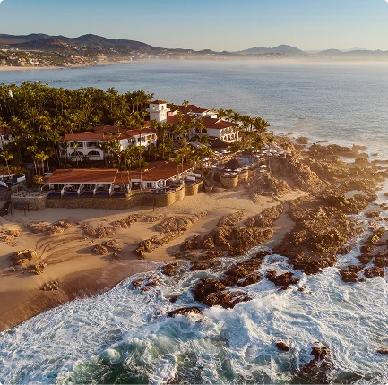 Aerial view of a resort property on the ocean